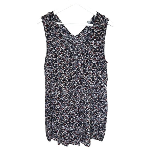 ecote Black Floral Print Sleeveless V-Neck Romper, Button-Front, Size Medium - Picture 1 of 9